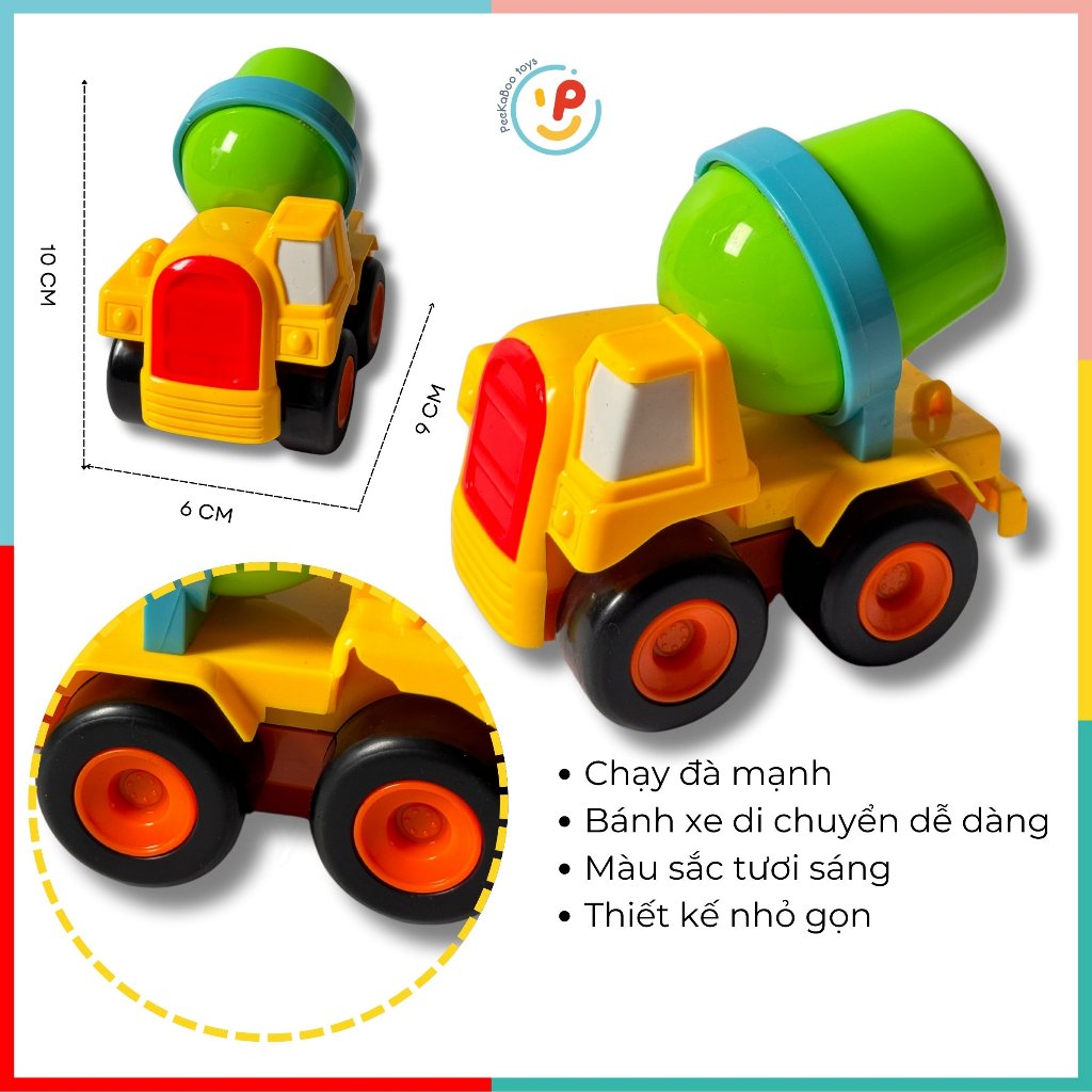 Xe công trình chạy trớn mini nhiều màu Peekabootoys