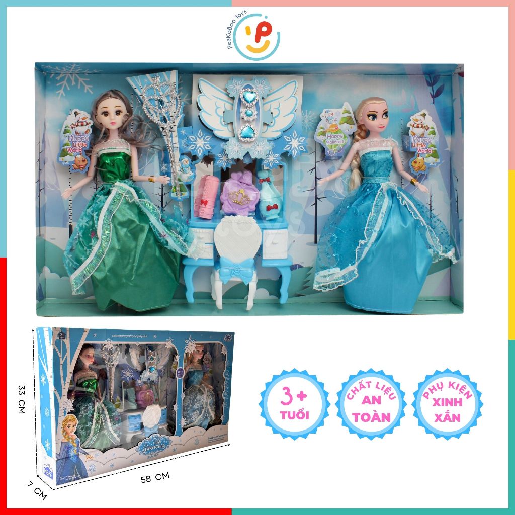 Hộp búp bê công chúa Elsa và Ana phụ kiện 286-68 PeeKaPaw Toys