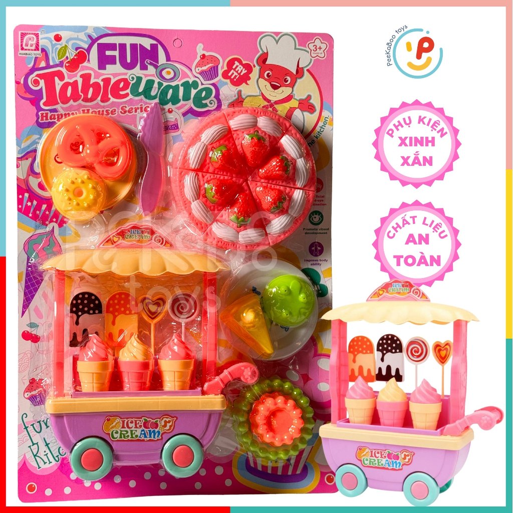 Vỉ đồ chơi xe bán kem bánh pizza 3391 Peekabootoys