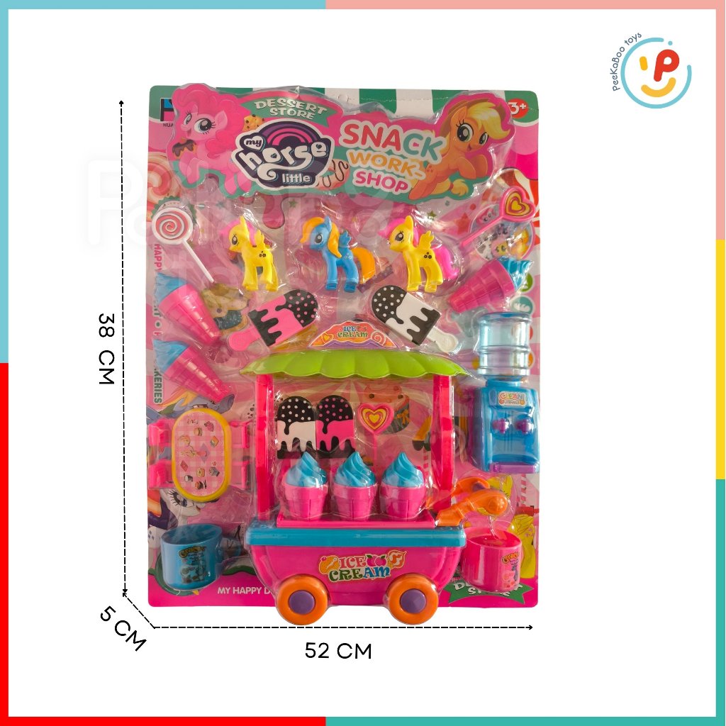 Đồ chơi cửa hàng bánh ngọt xe kem và chú ngựa Poli ép vỉ 1660 PeekaPaw Toys
