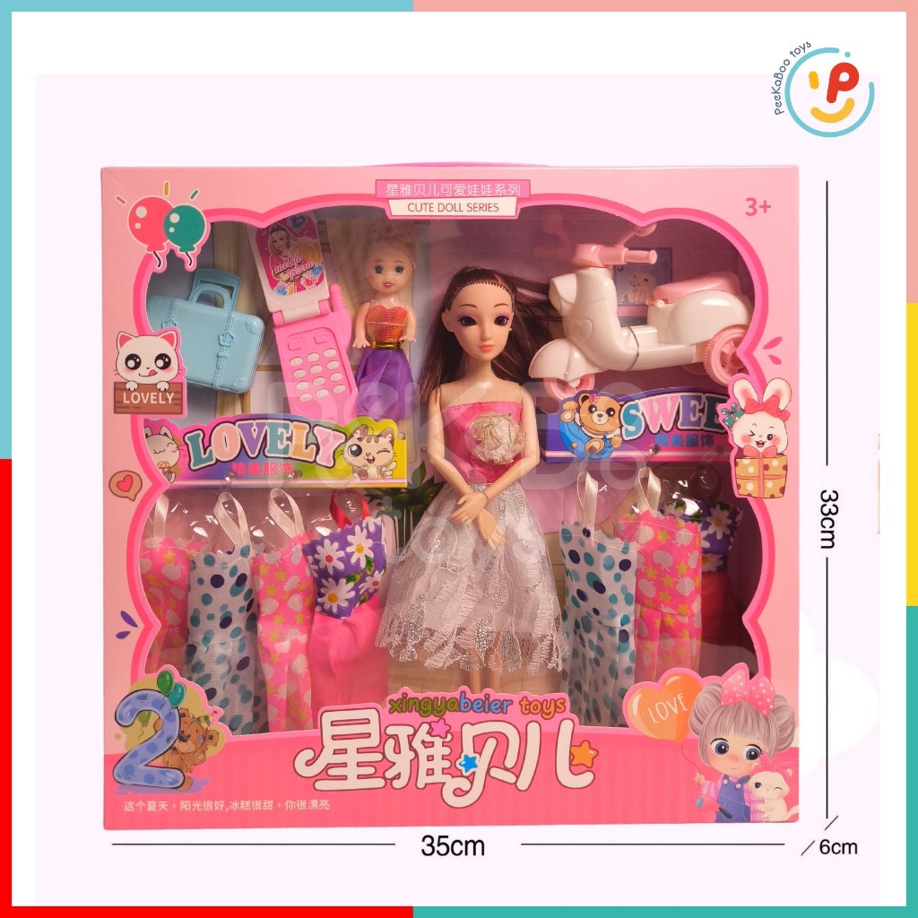 Hộp búp bê và phụ kiện váy điện thoại cầm tay xe vespa Q1 peekabootoys
