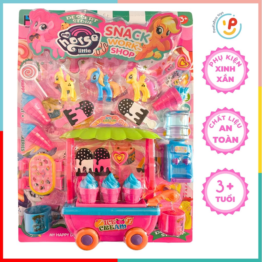 Đồ chơi cửa hàng bánh ngọt xe kem và chú ngựa Poli ép vỉ 1660 PeekaPaw Toys