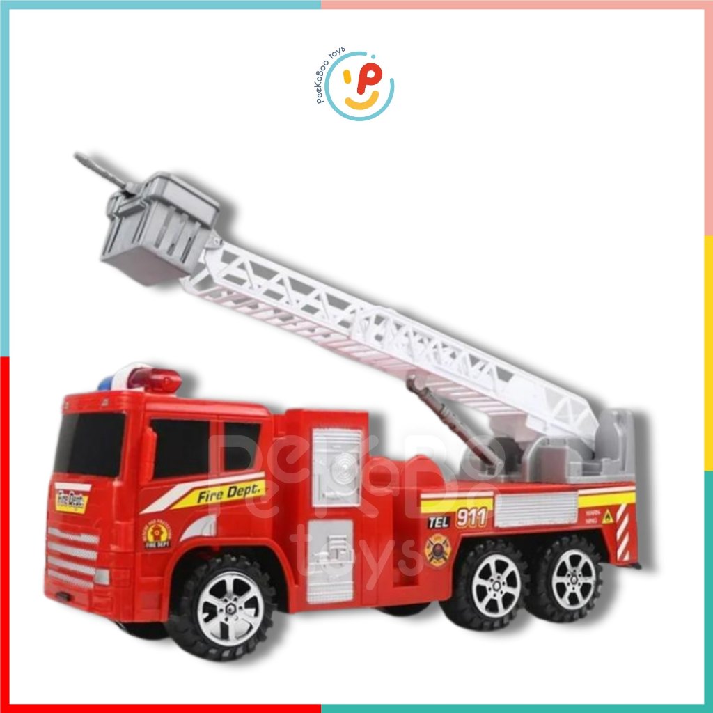 Mô hình xe cứu hỏa xe thang nâng chạy trớn 40 cm 2037 peekabootoys