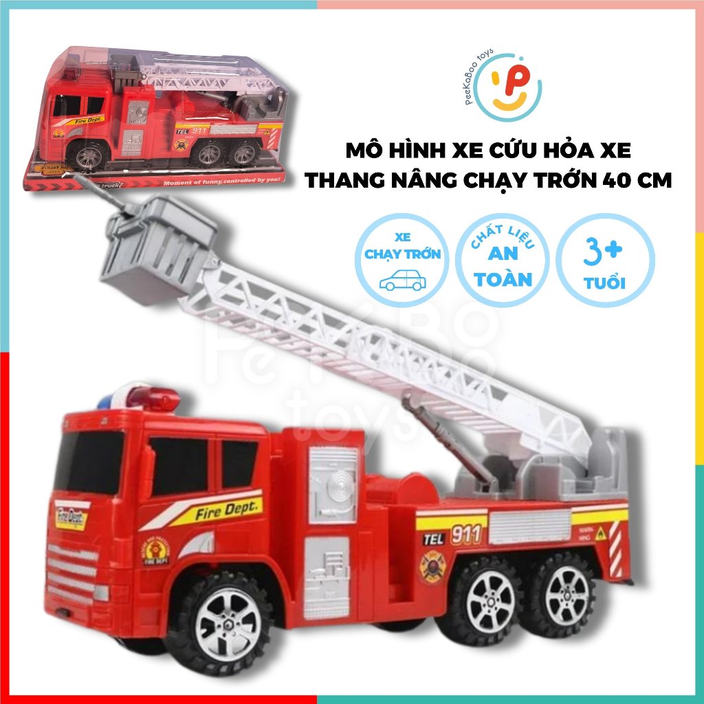 Mô hình xe cứu hỏa xe thang nâng chạy trớn 40 cm 2037 peekabootoys