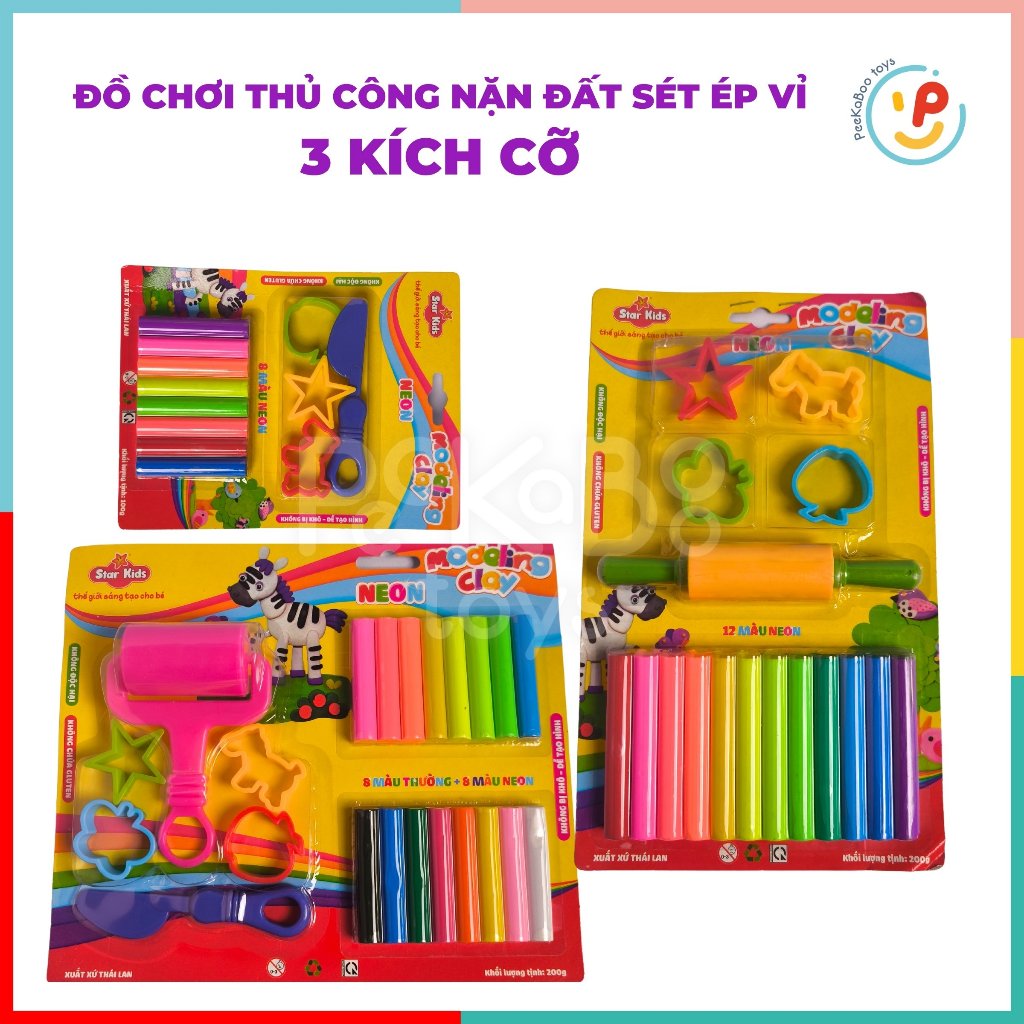 Đồ chơi thủ công nặn đất sét ép vỉ 3 kích cỡ PeeKaPaw Toys