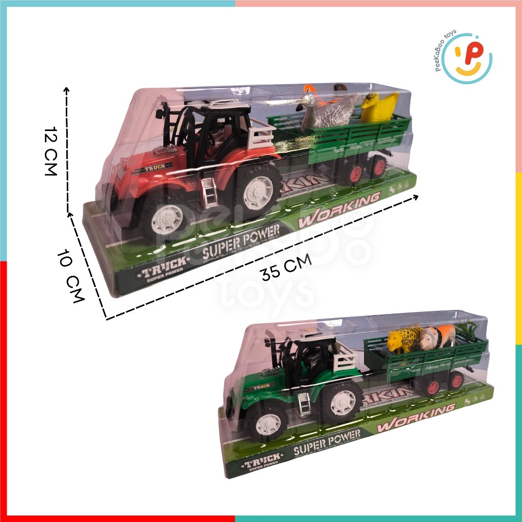 Mô hình xe kéo đầu lớn chở động vật gia cầm chạy trớn dài 35cm PeeKaPaw Toys