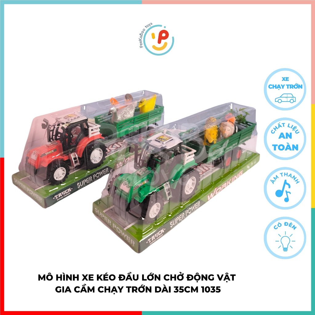 Mô hình xe kéo đầu lớn chở động vật gia cầm chạy trớn dài 35cm PeeKaPaw Toys