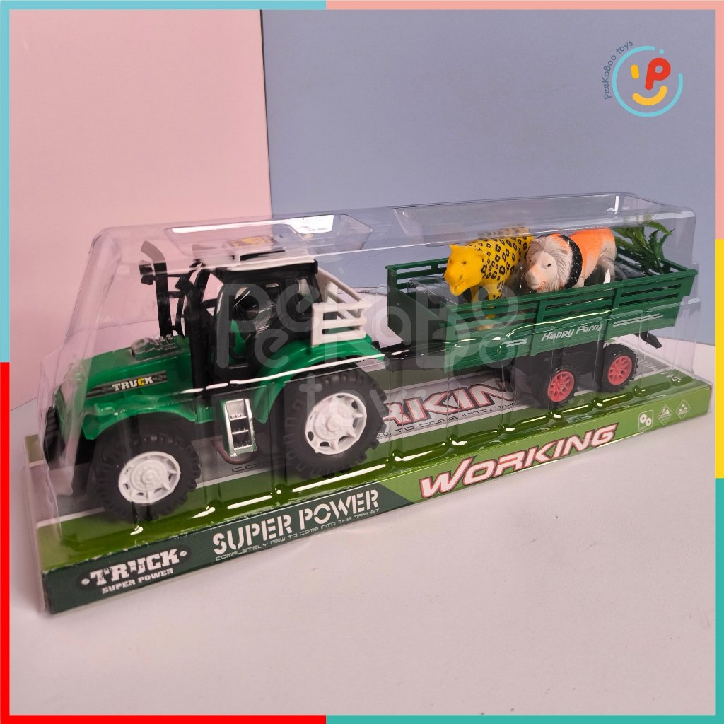 Mô hình xe kéo đầu lớn chở động vật gia cầm chạy trớn dài 35cm PeeKaPaw Toys