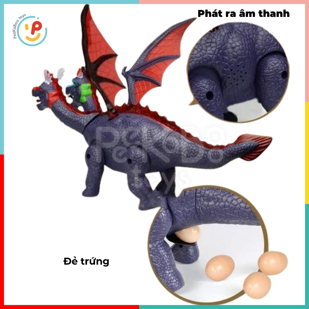 Đồ chơi Khủng long 2 đầu đẻ trứng có đèn và âm thanh 2123 Peekapaw Toys