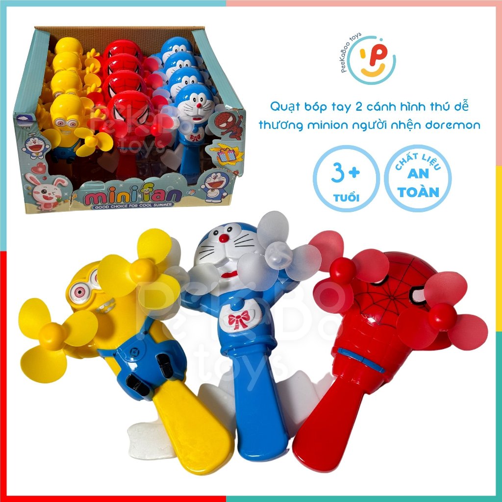 Quạt bóp tay 2 cánh hình thú dễ thương minion người nhện Doremon PeeKaPaw Toys
