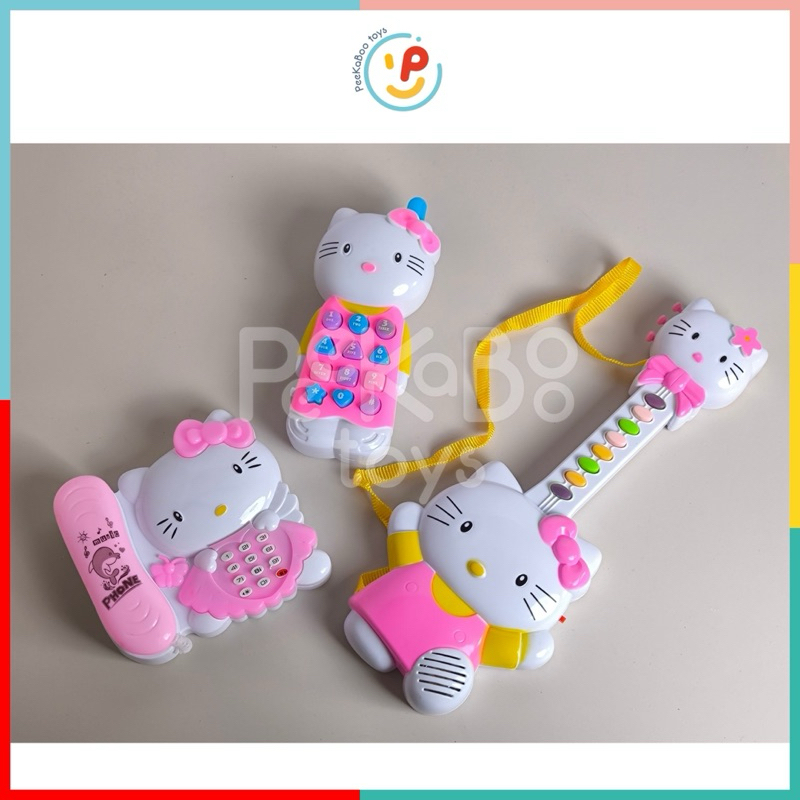 Đồ chơi 3 món Mèo Hello Kitty đàn guitar điện thoại có nhạc vui nhộn 1203 PeeKaPaw Toys