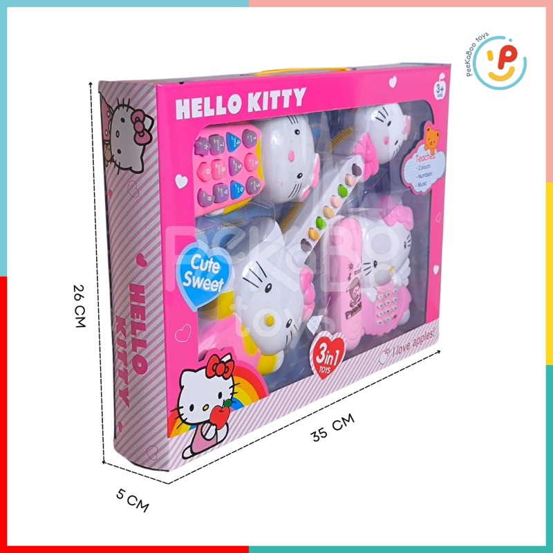 Đồ chơi 3 món Mèo Hello Kitty đàn guitar điện thoại có nhạc vui nhộn 1203 PeeKaPaw Toys