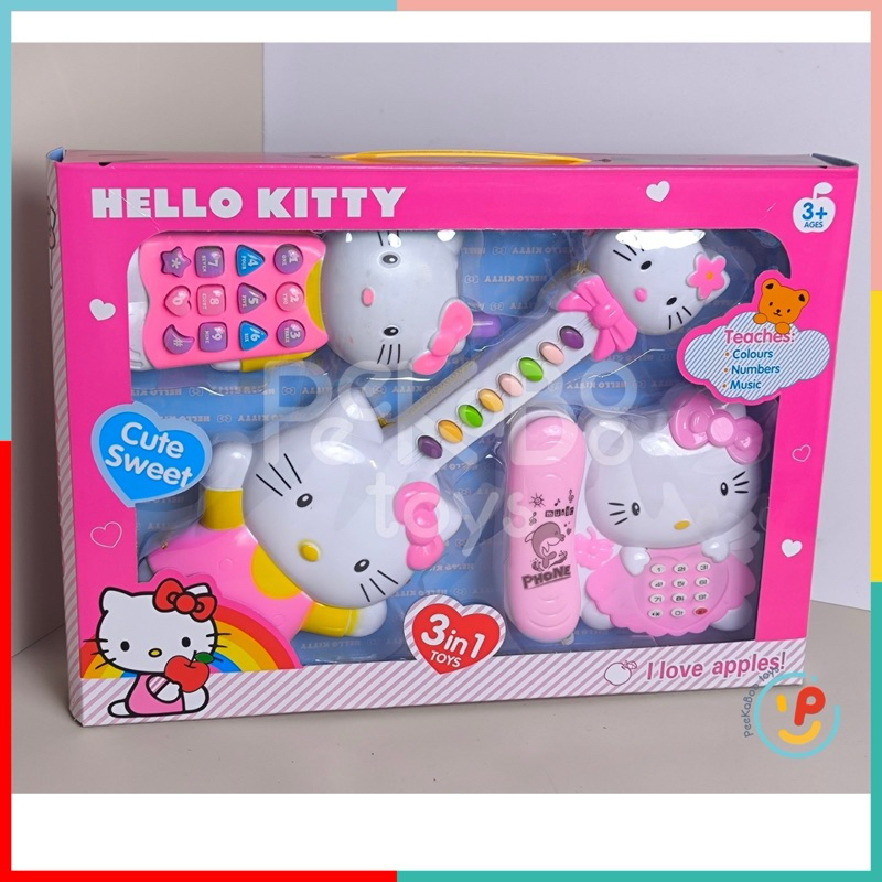 Đồ chơi 3 món Mèo Hello Kitty đàn guitar điện thoại có nhạc vui nhộn 1203 PeeKaPaw Toys