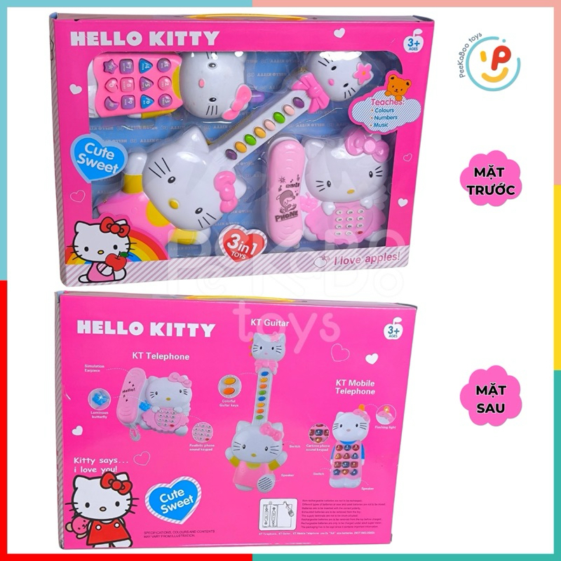 Đồ chơi 3 món Mèo Hello Kitty đàn guitar điện thoại có nhạc vui nhộn 1203 PeeKaPaw Toys