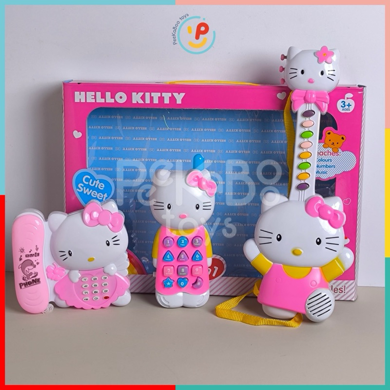 Đồ chơi 3 món Mèo Hello Kitty đàn guitar điện thoại có nhạc vui nhộn 1203 PeeKaPaw Toys