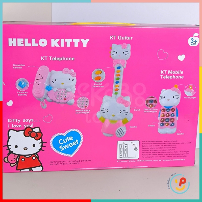 Đồ chơi 3 món Mèo Hello Kitty đàn guitar điện thoại có nhạc vui nhộn 1203 PeeKaPaw Toys