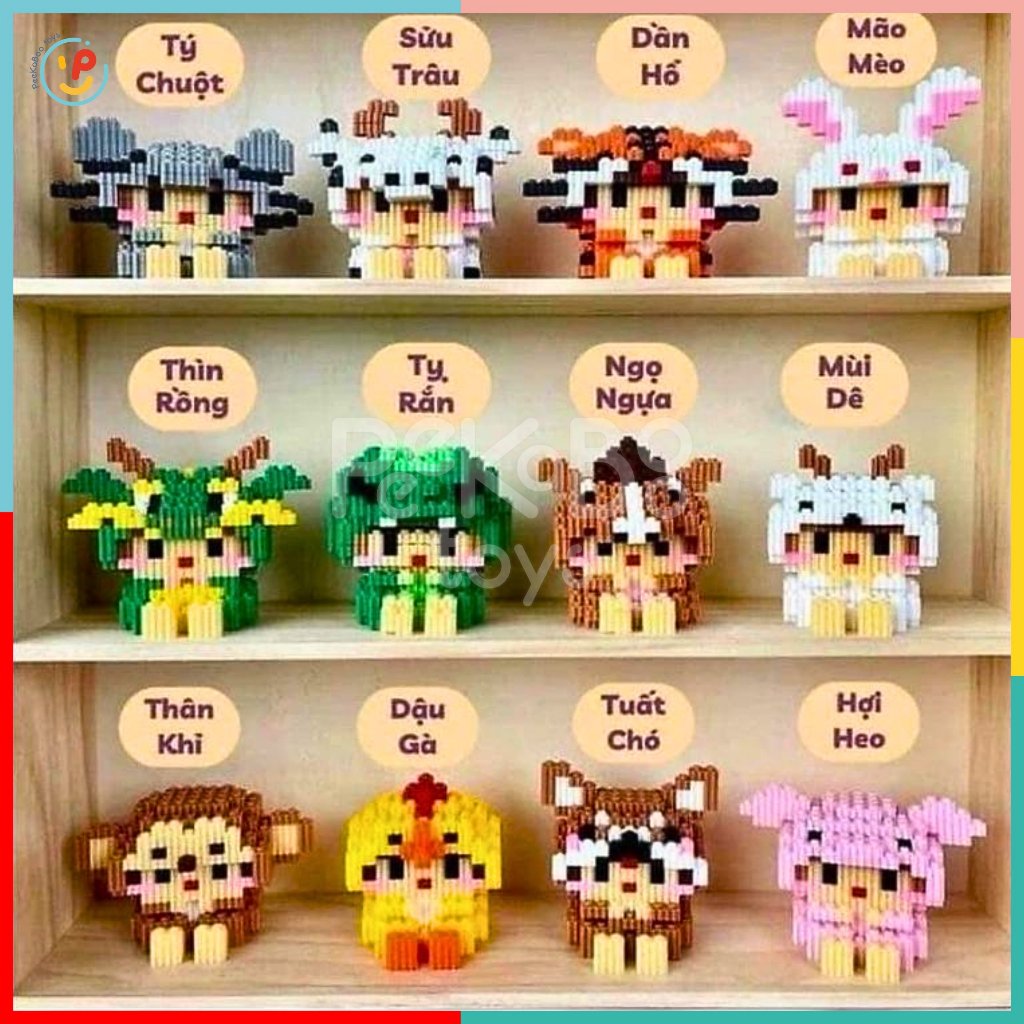 Hộp xếp hình 3D mini mô hình 12 con giáp lốc 6 hộp peekabootoys