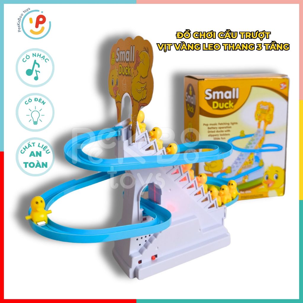 Đồ chơi cầu trượt vịt vàng leo thang 3 tầng có đèn có nhạc 2021 PeeKaPaw