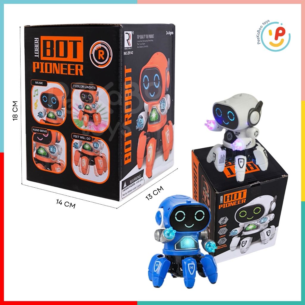 Robot dùng pin có đèn 7 màu cử động tay đi lùi khi gặp vật cản Bot Pioneer ZR142 peekabootoys