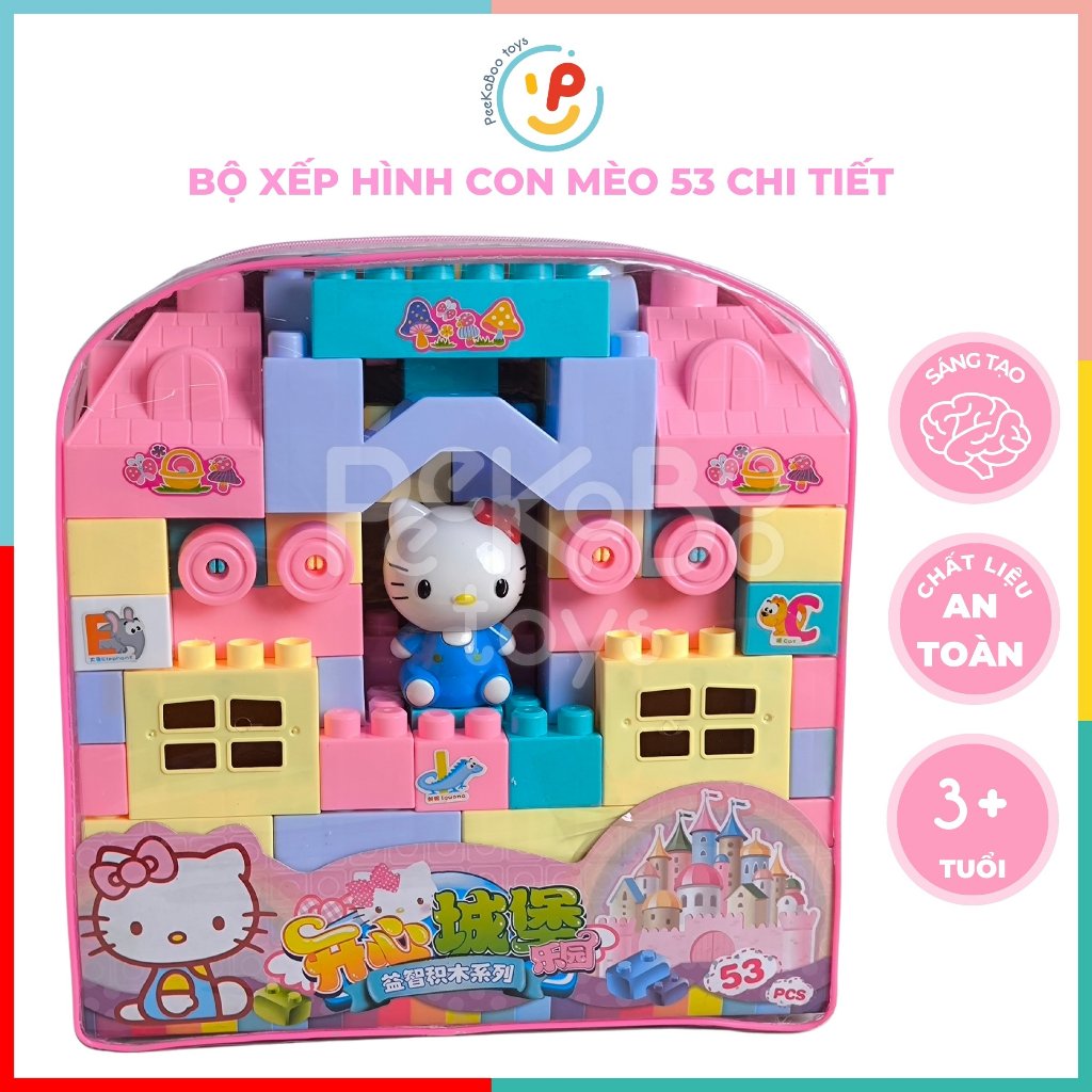 Túi lắp ráp lâu đài Mèo Hello Kitty 53 mảnh 1088-186 PeeKaPaw Toys