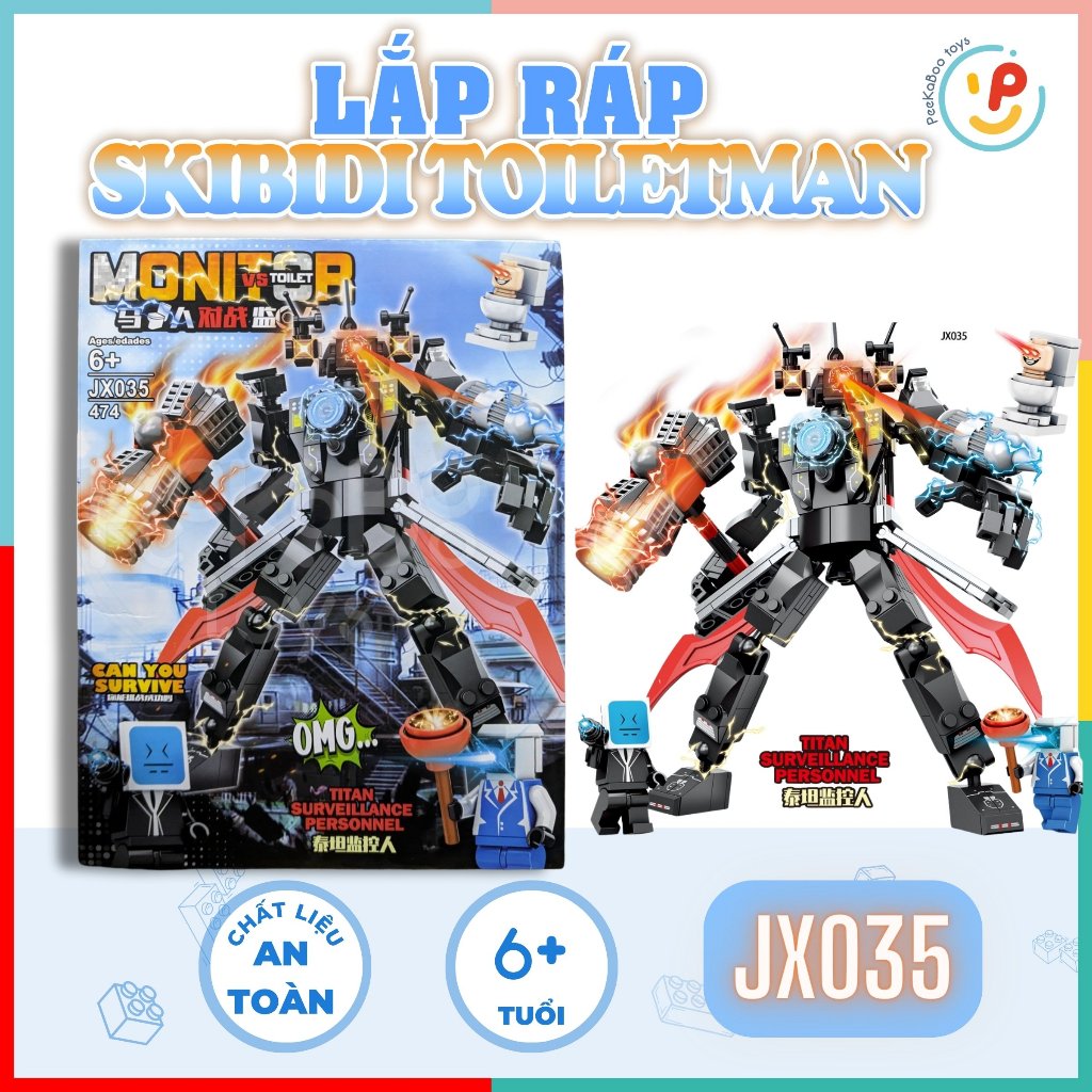 Hộp lắp ráp xếp hình Skibidi Toiletman Titanman 474 mảnh JX035 PeekabooToys