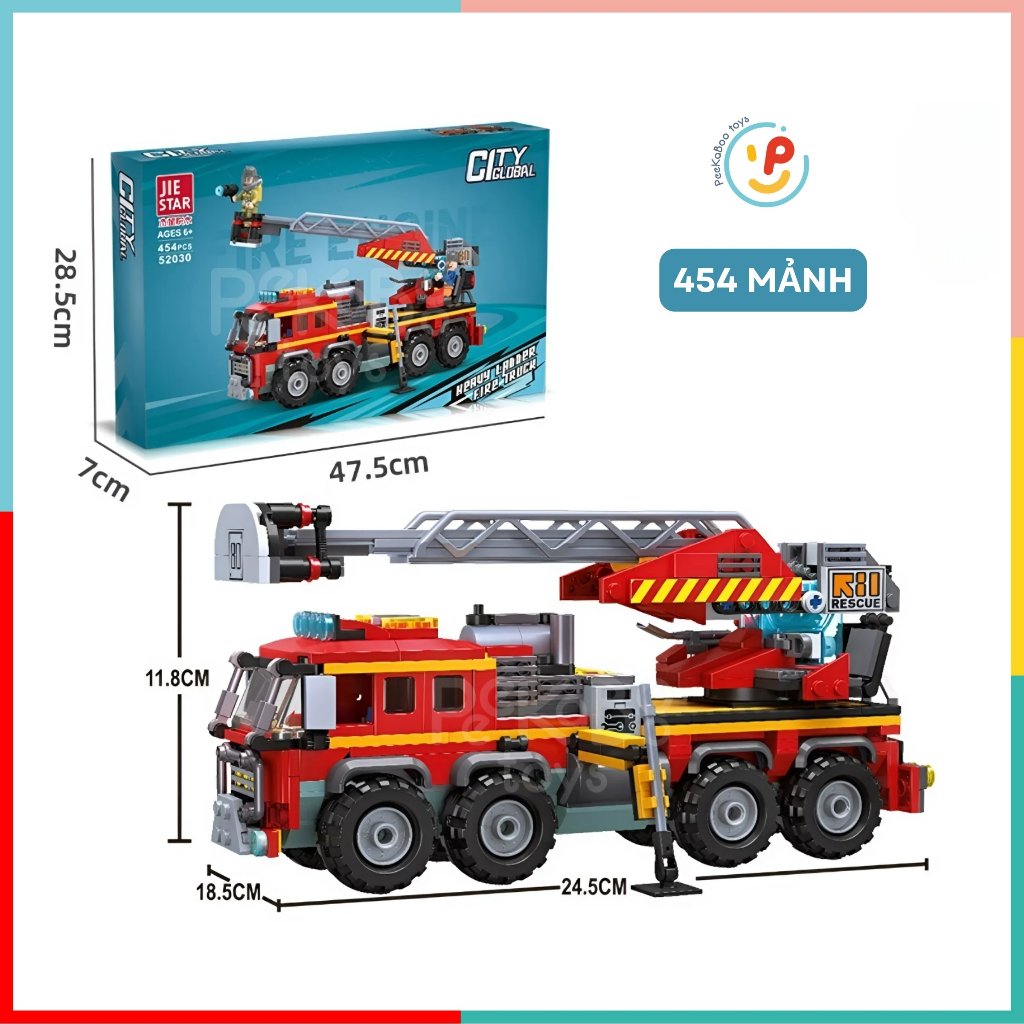 Hộp lắp ráp xếp hình Xe cứu hỏa City Global 454 mảnh 52030 Peekabootoys