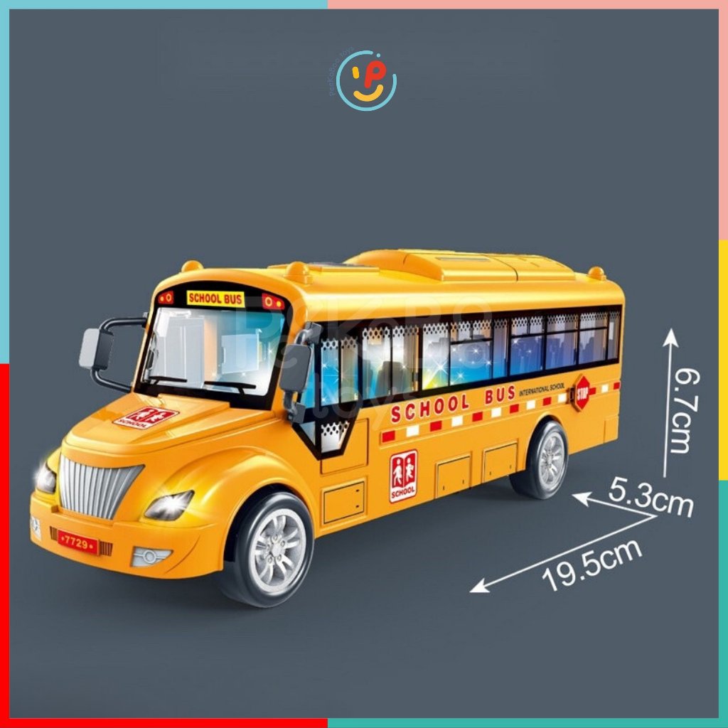 Xe buýt trường học School Bus dùng pin có đèn âm thanh cửa mở đóng được 7729 Peekabootoys