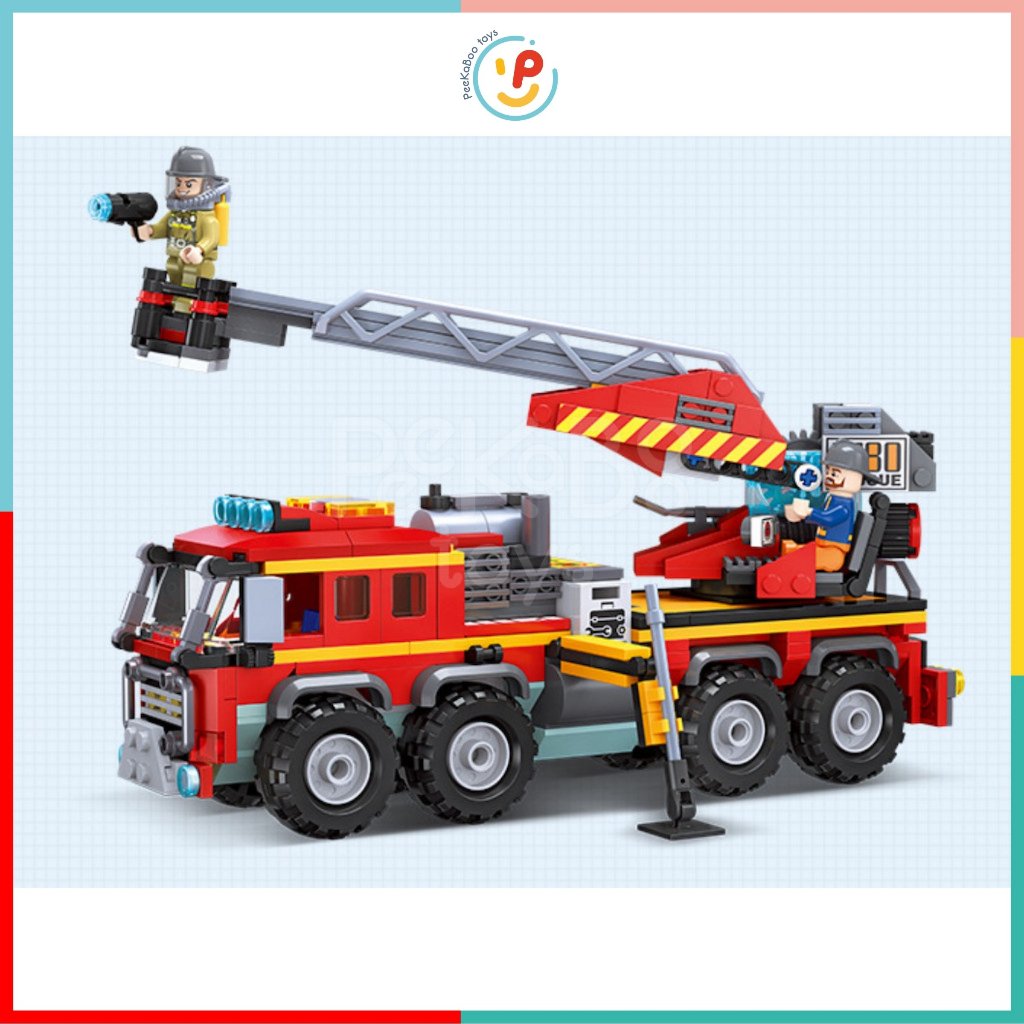 Hộp lắp ráp xếp hình Xe cứu hỏa City Global 454 mảnh 52030 Peekabootoys