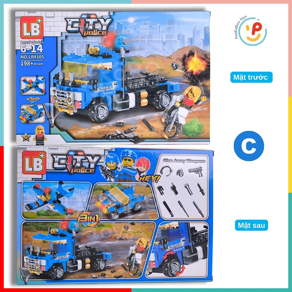 Hộp xếp hình lắp ráp CITY POLICE 3 in 1 thành phố cảnh sát LB4105 Peekabootoys