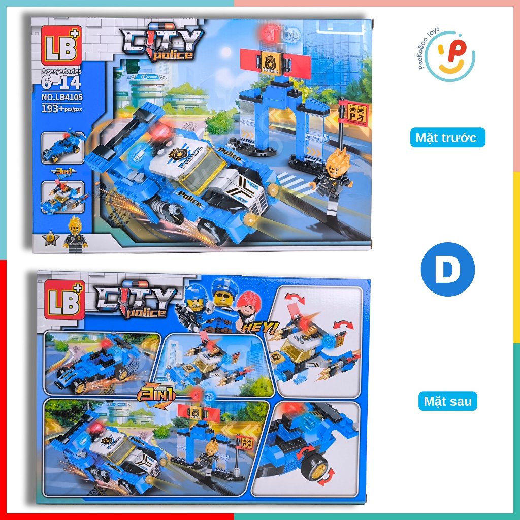Hộp xếp hình lắp ráp CITY POLICE 3 in 1 thành phố cảnh sát LB4105 Peekabootoys