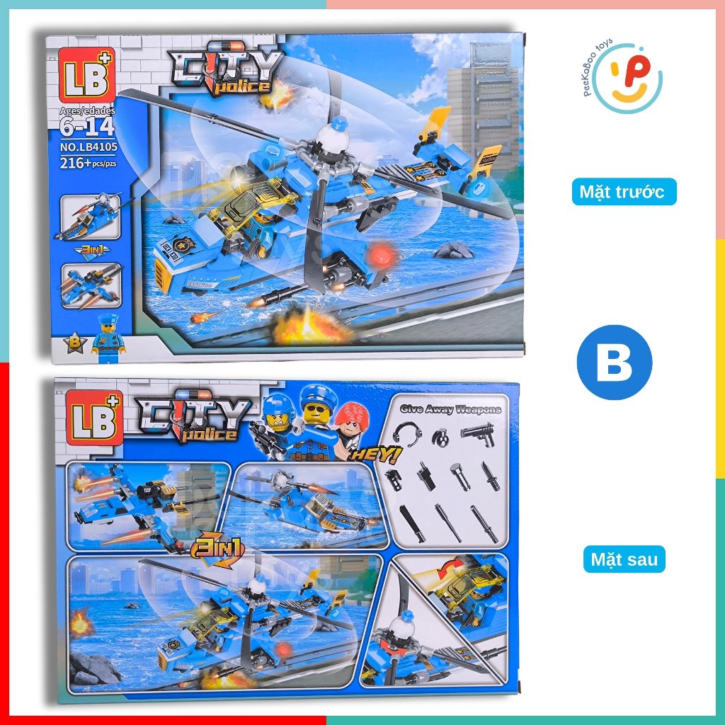 Hộp xếp hình lắp ráp CITY POLICE 3 in 1 thành phố cảnh sát LB4105 Peekabootoys