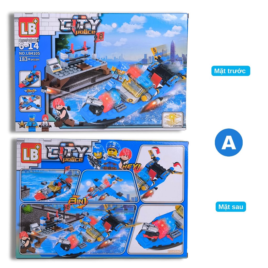 Hộp xếp hình lắp ráp CITY POLICE 3 in 1 thành phố cảnh sát LB4105 Peekabootoys