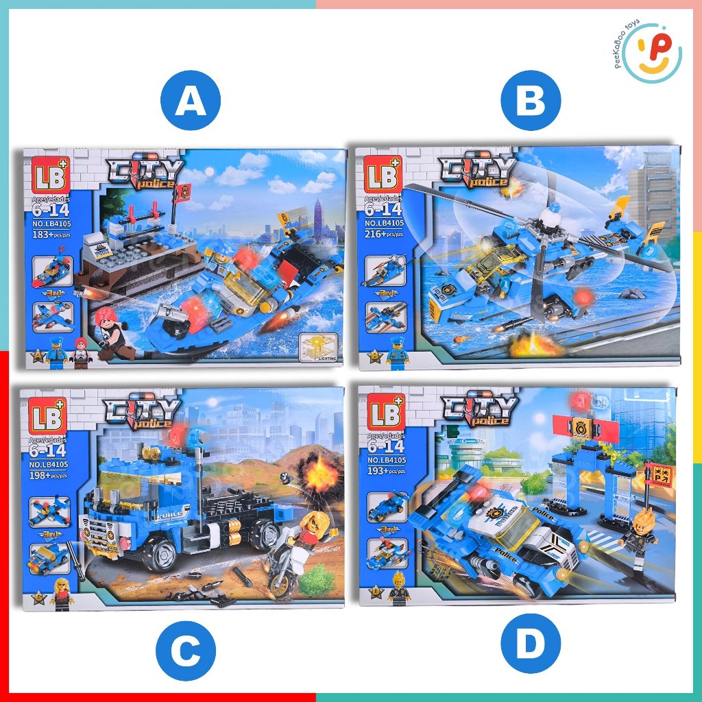 Hộp xếp hình lắp ráp CITY POLICE 3 in 1 thành phố cảnh sát LB4105 Peekabootoys