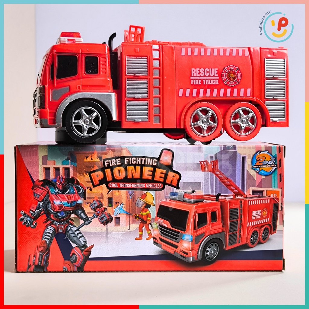 Xe cứu hỏa biến hình robot chạy pin 9915 Peekabootoys
