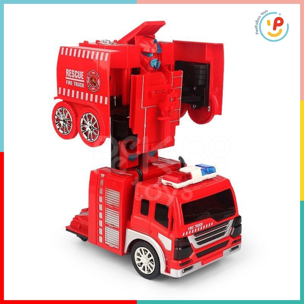 Xe cứu hỏa biến hình robot chạy pin 9915 Peekabootoys