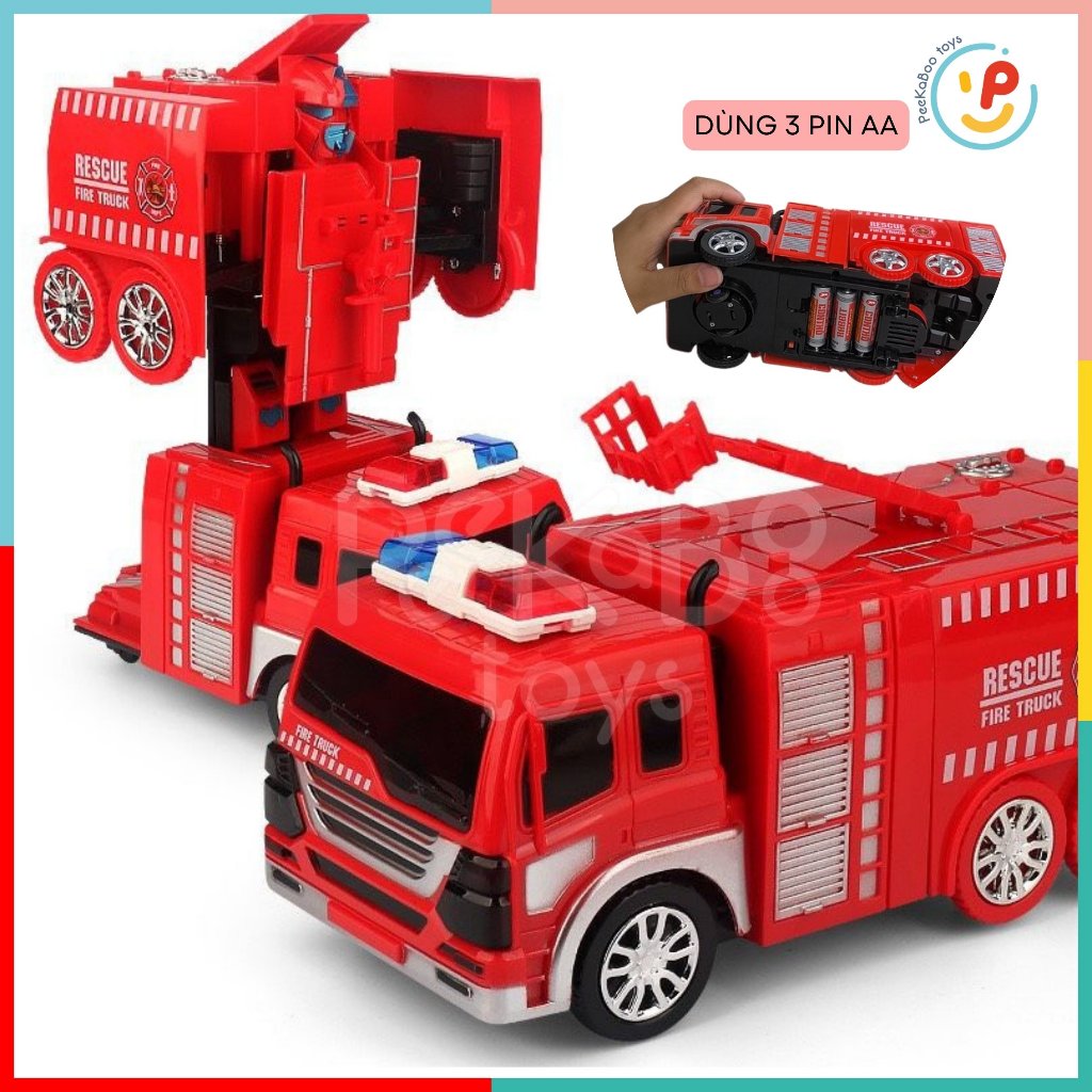 Xe cứu hỏa biến hình robot chạy pin 9915 Peekabootoys