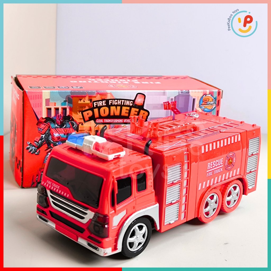 Xe cứu hỏa biến hình robot chạy pin 9915 Peekabootoys