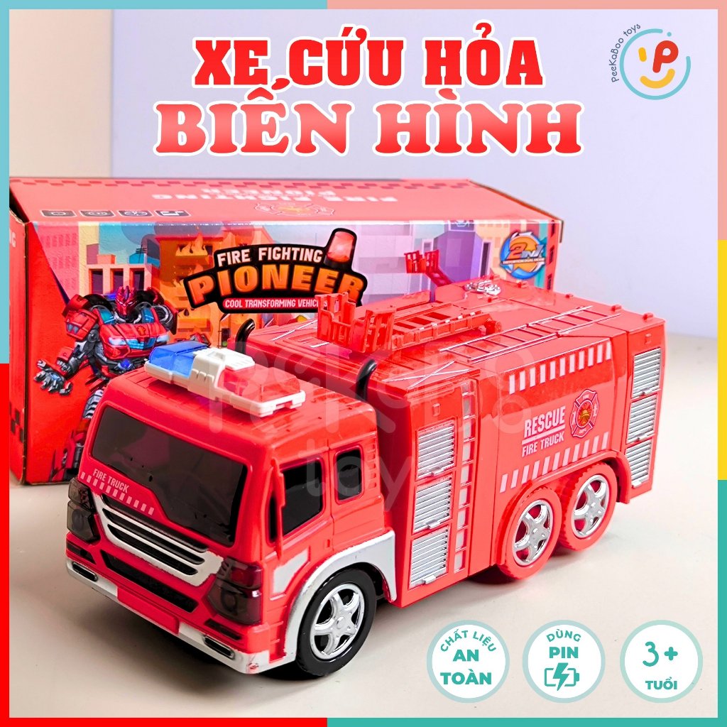 Xe cứu hỏa biến hình robot chạy pin 9915 Peekabootoys