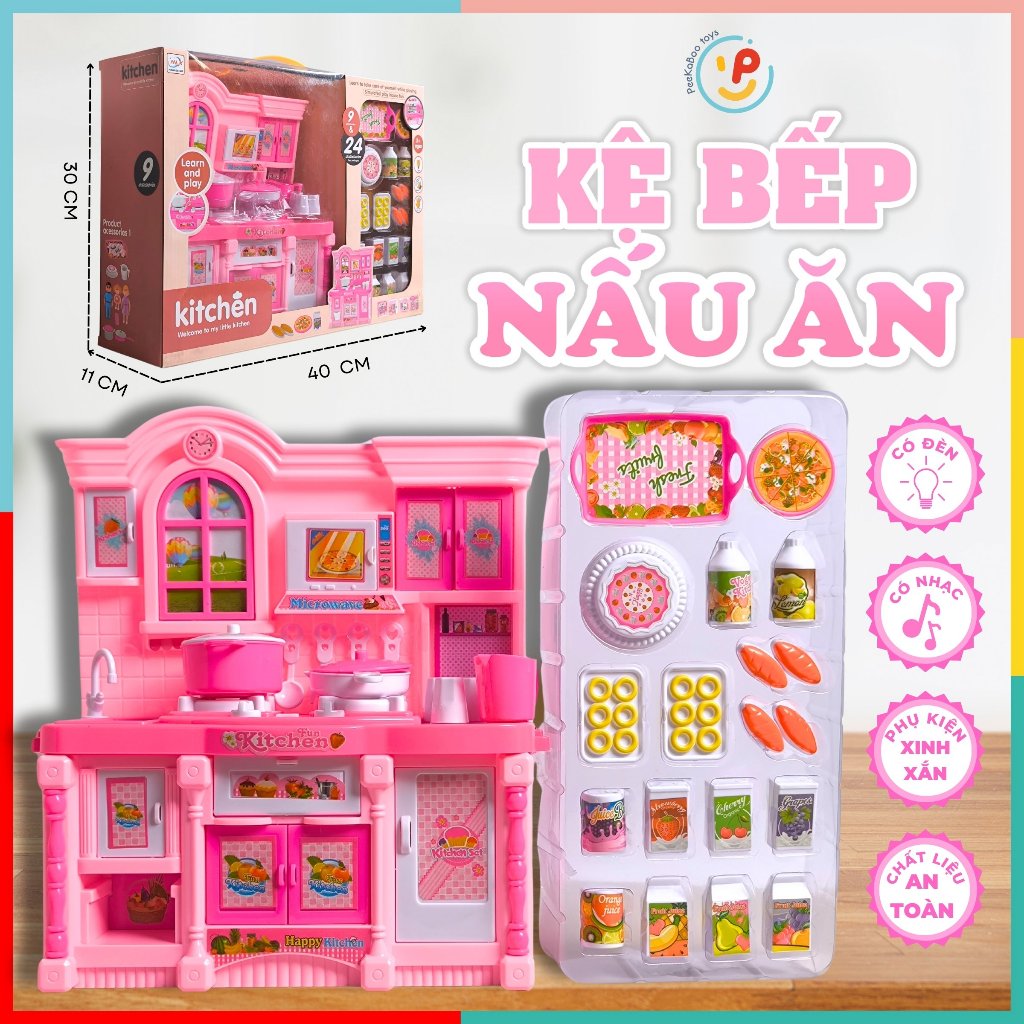 Đồ Chơi Nấu Ăn Kệ Bếp Màu Hồng Có Đèn Nhạc Mã 818-2 PeeKaPaw Toys