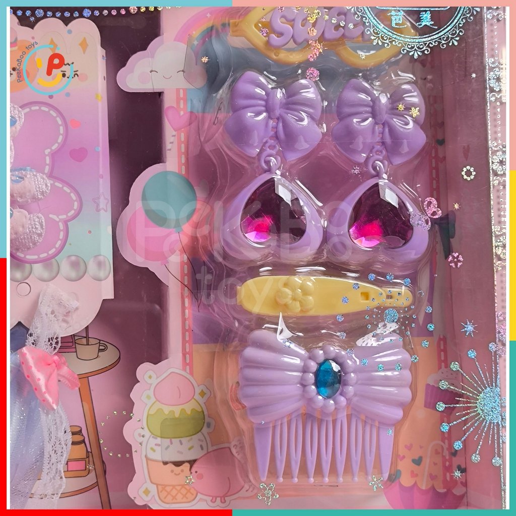 Hộp búp bê có khớp công chúa và phụ kiện váy đầm 598-156 Peekabootoys