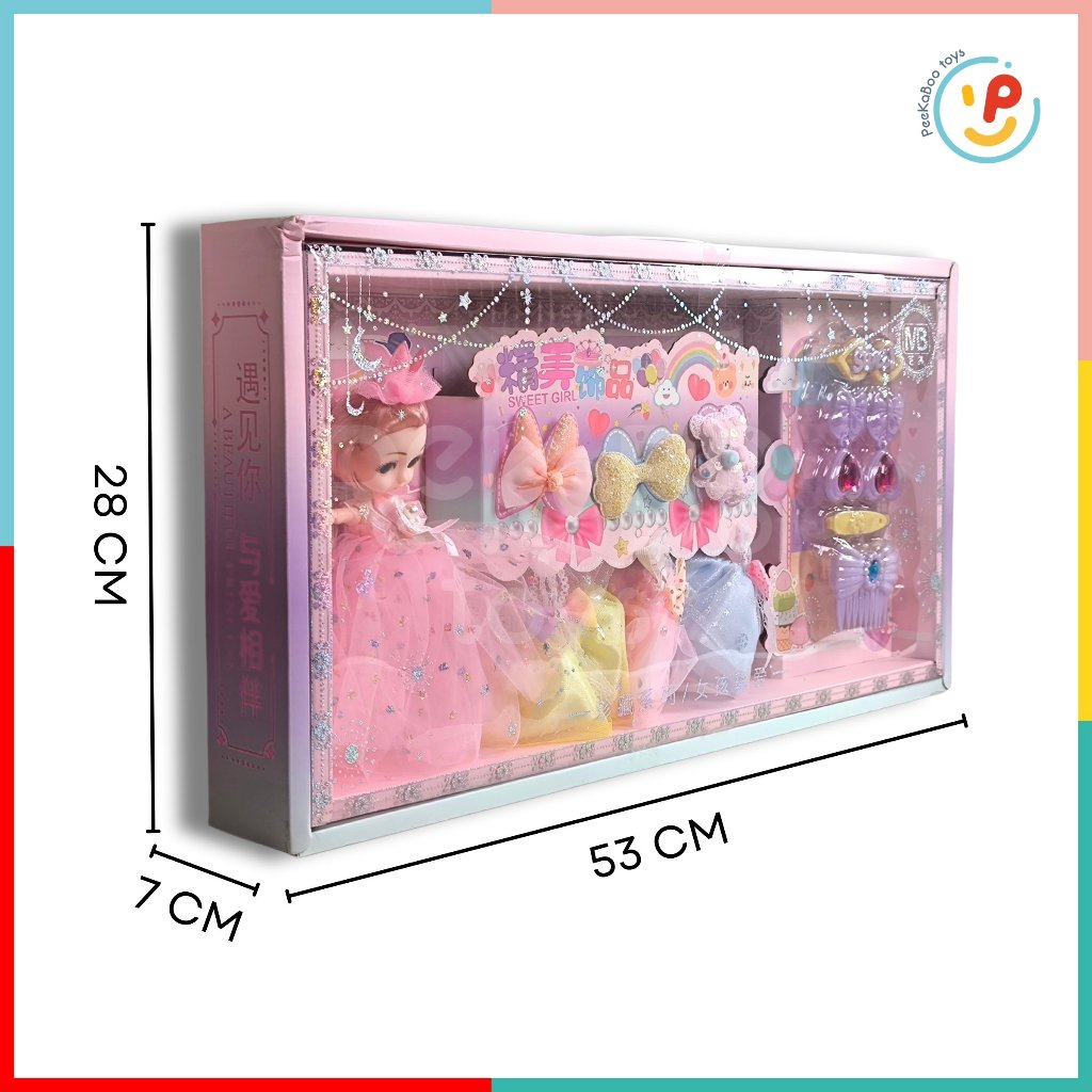 Hộp búp bê có khớp công chúa và phụ kiện váy đầm 598-156 Peekabootoys