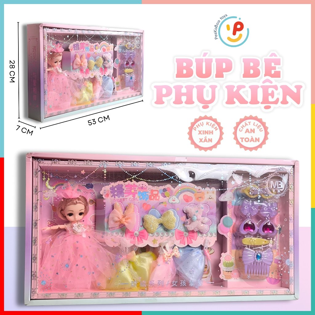 Hộp búp bê có khớp công chúa và phụ kiện váy đầm 598-156 Peekabootoys