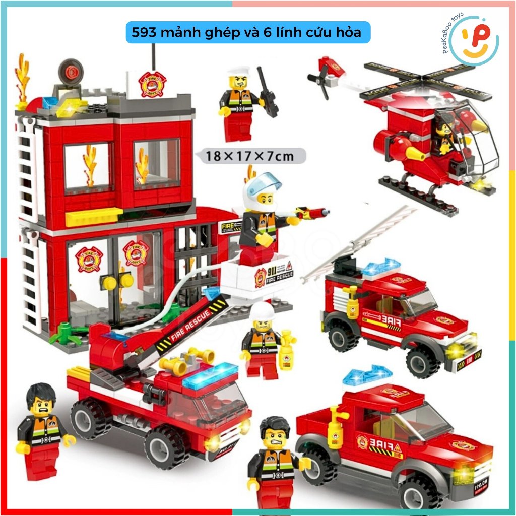 Bộ lắp ráp xếp hình Lính cứu hỏa City Fire Rescue 593 mảnh LX342 PeekabooToys