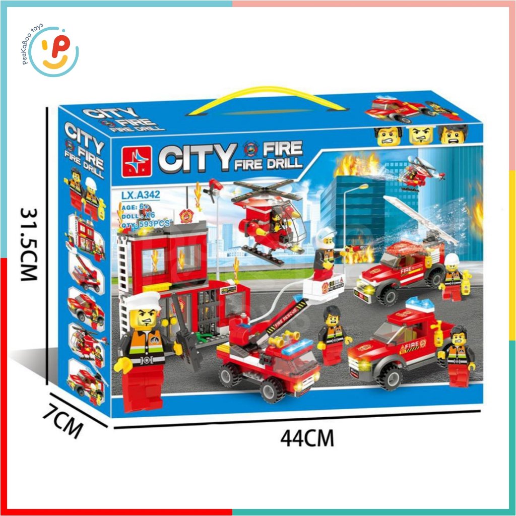 Bộ lắp ráp xếp hình Lính cứu hỏa City Fire Rescue 593 mảnh LX342 PeekabooToys