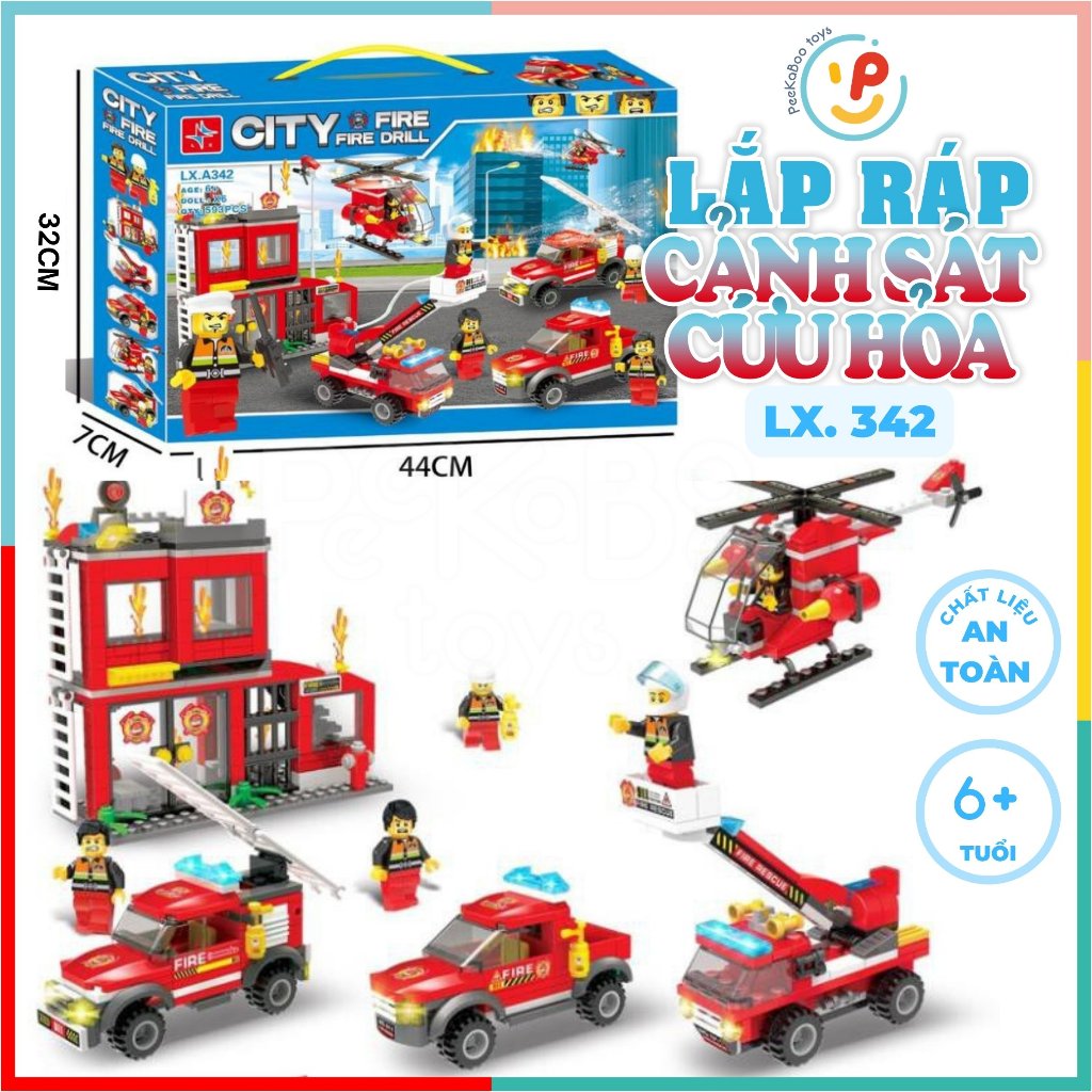 Bộ lắp ráp xếp hình Lính cứu hỏa City Fire Rescue 593 mảnh LX342 PeekabooToys