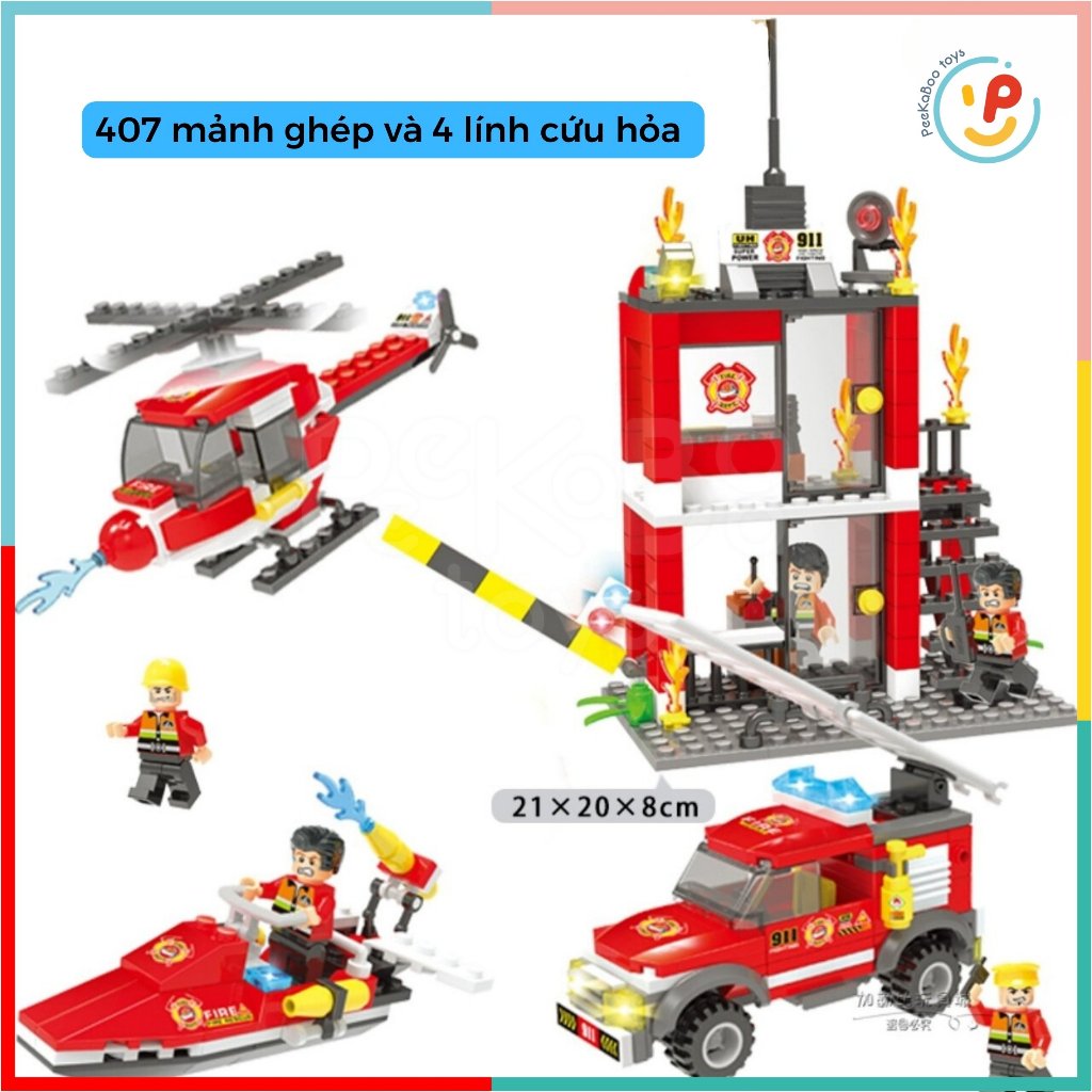 Bộ lắp ráp xếp hình Thành phố cứu hỏa City Fire Rescue 407 mảnh LX343 PeekabooToys