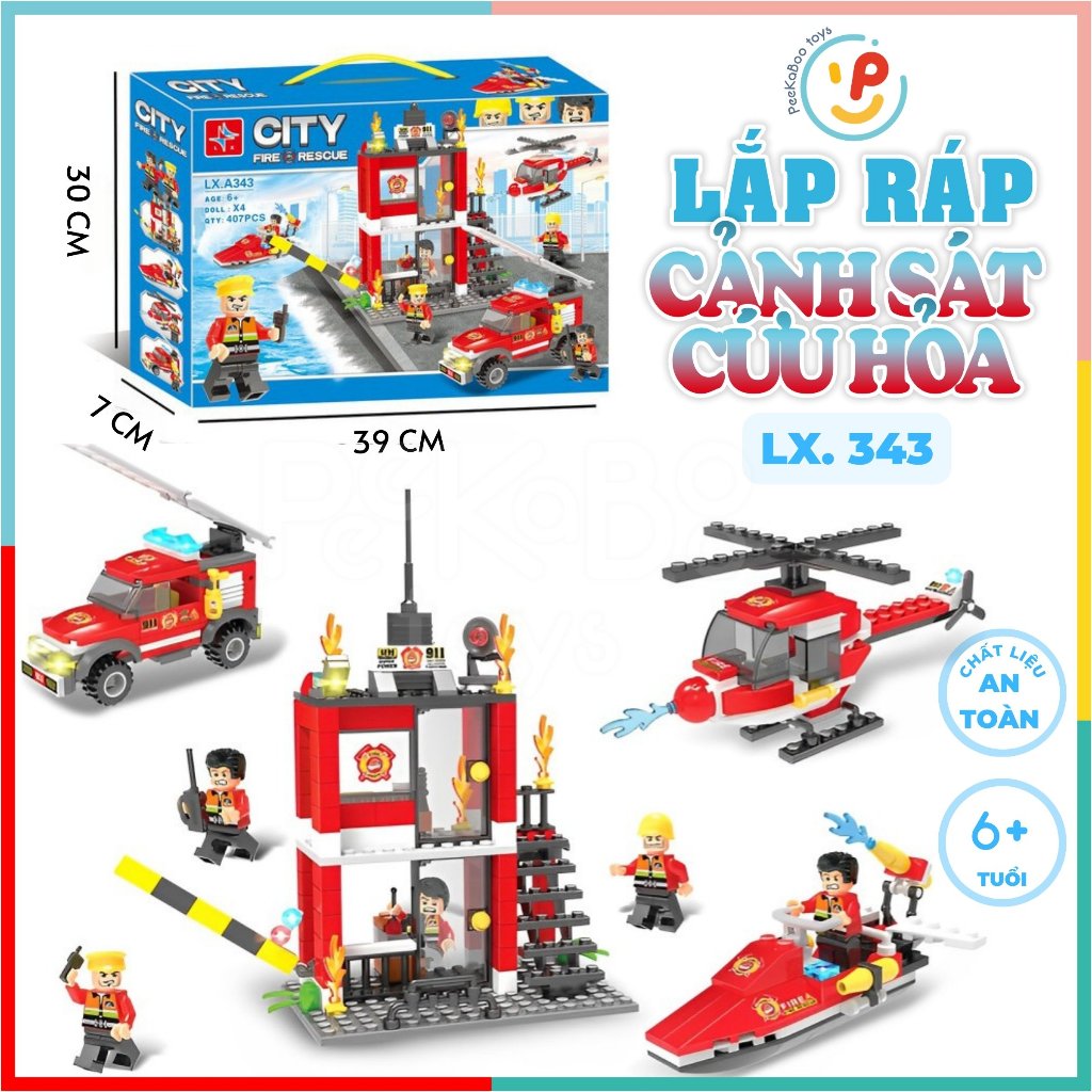 Bộ lắp ráp xếp hình Thành phố cứu hỏa City Fire Rescue 407 mảnh LX343 PeekabooToys