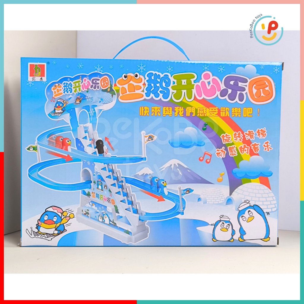 Đồ chơi cầu trượt 3 chú chim cánh cụt leo thang dùng pin có nhạc 777-3 Peekabootoys