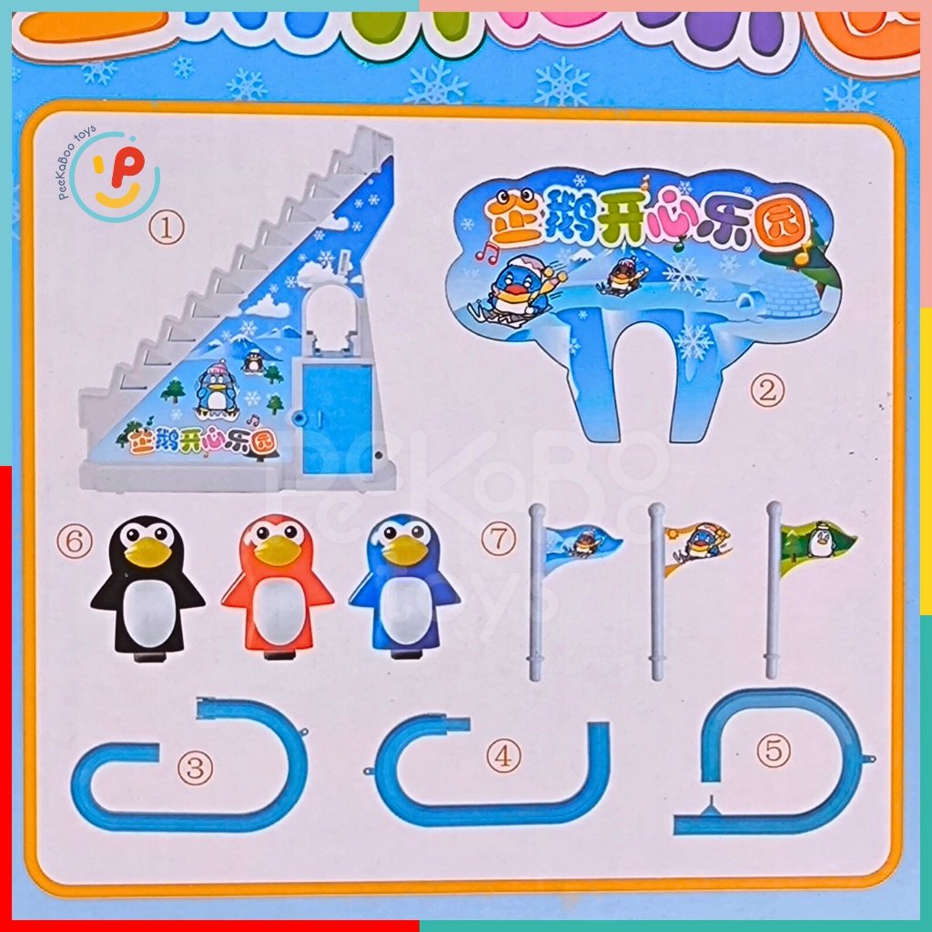 Đồ chơi cầu trượt 3 chú chim cánh cụt leo thang dùng pin có nhạc 777-3 Peekabootoys
