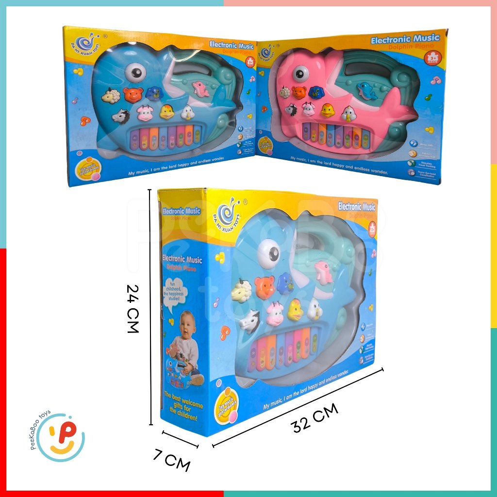 Đồ chơi đàn piano hình cá heo có đèn và âm thanh tiếng kêu động vật Peekabootoys
